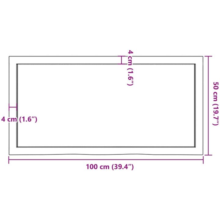 Bänkskiva för badrum 100x50x(2-4) cm obehandlat massivt trä vidaXL 100 x 50 x 4 cm – bild 9