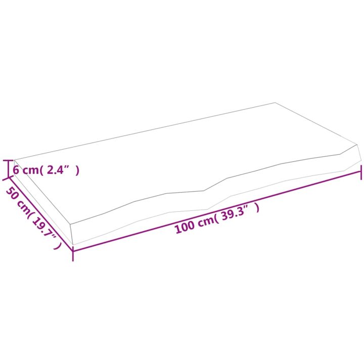 Bänkskiva för badrum 100x50x(2-6) cm obehandlat massivt trä vidaXL 100 x 50 x 6 cm – bild 8