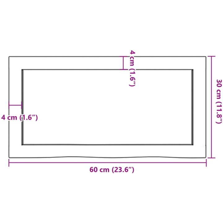 Bänkskiva för badrum 60x30x(2-6) cm obehandlat massivt trä vidaXL 60 x 30 x 6 cm – bild 9