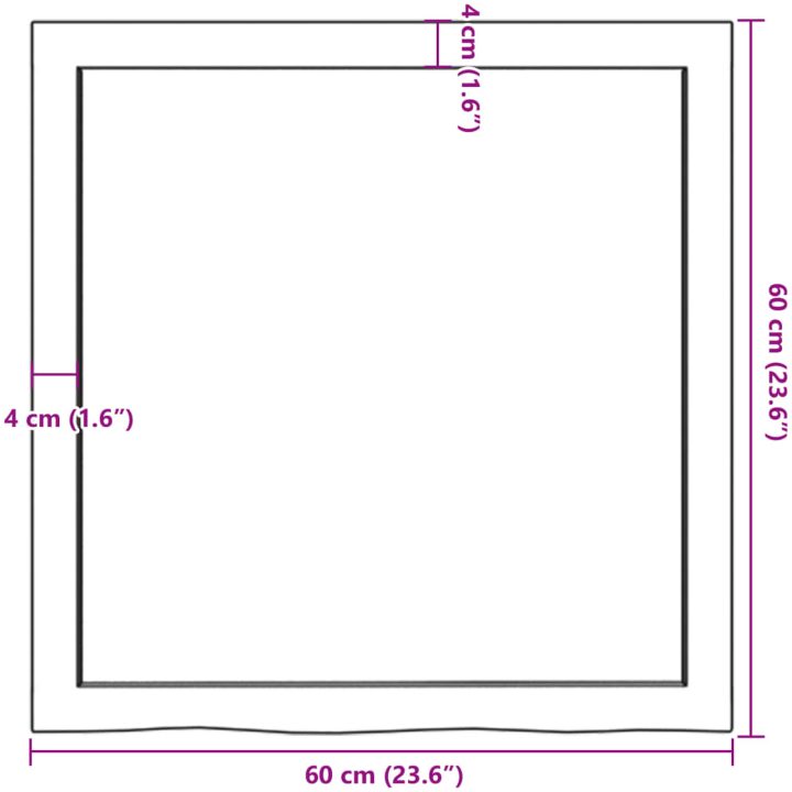 Bänkskiva för badrum 60x60x(2-4) cm obehandlat massivt trä vidaXL 60 x 60 x 4 cm – bild 9