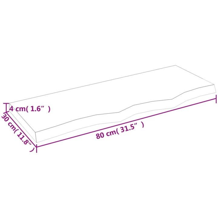 Bänkskiva för badrum 80x30x(2-4) cm obehandlat massivt trä vidaXL 80 x 30 x 4 cm – bild 8