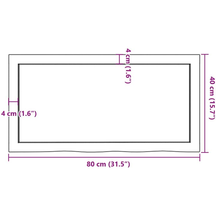 Bänkskiva för badrum 80x40x(2-4) cm obehandlat massivt trä vidaXL 80 x 40 x 4 cm – bild 9