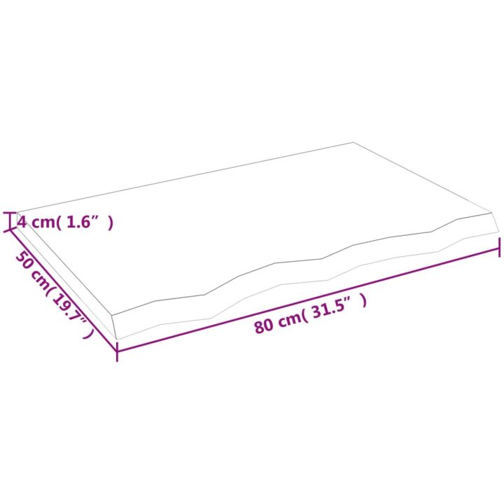Bänkskiva för badrum 80x50x(2-4) cm obehandlat massivt trä vidaXL 80 x 50 x 4 cm – bild 8