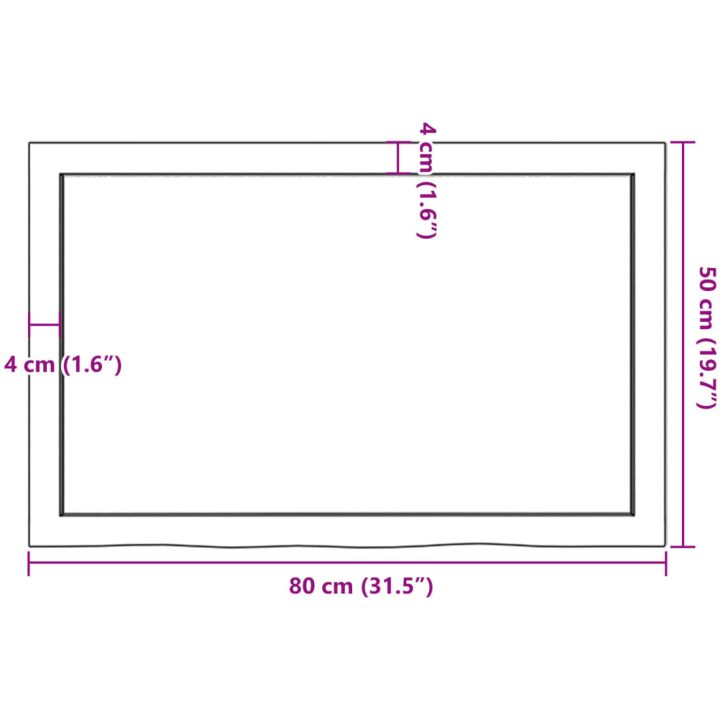 Bänkskiva för badrum 80x50x(2-6) cm obehandlat massivt trä vidaXL 80 x 50 x 6 cm – bild 9