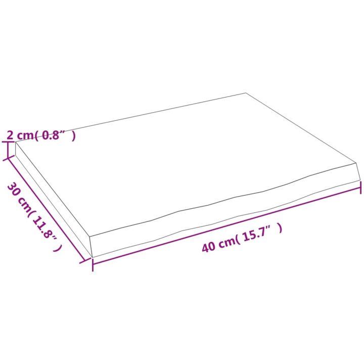 Bänkskiva för badrum mörkbrun behandlat massivt trä vidaXL 40 x 30 x 2 cm – bild 6