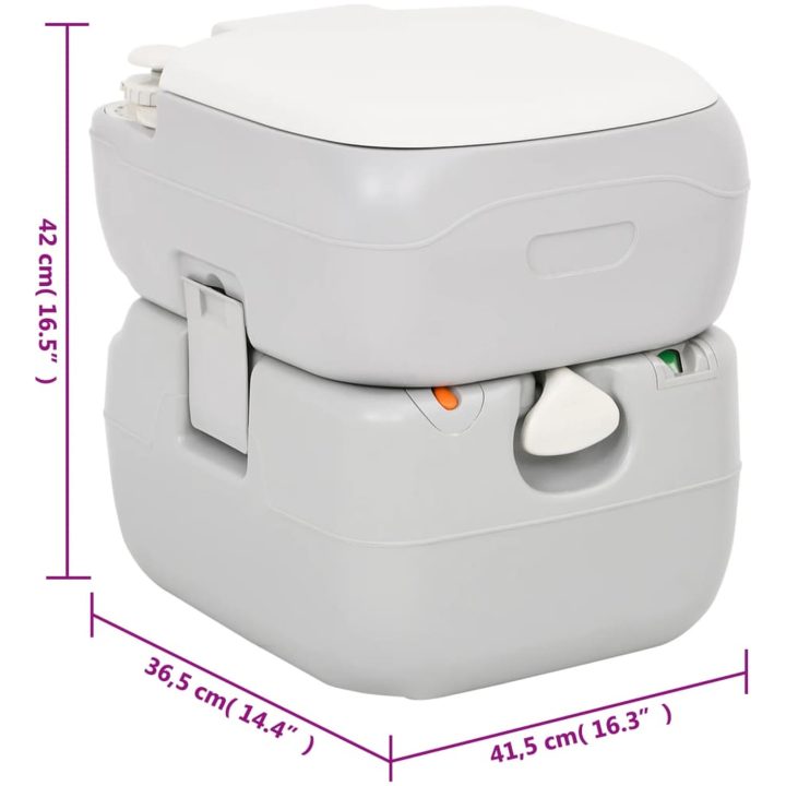 Bärbar campingtoalett grå och vit 22+12 L HDPE vidaXL – bild 11