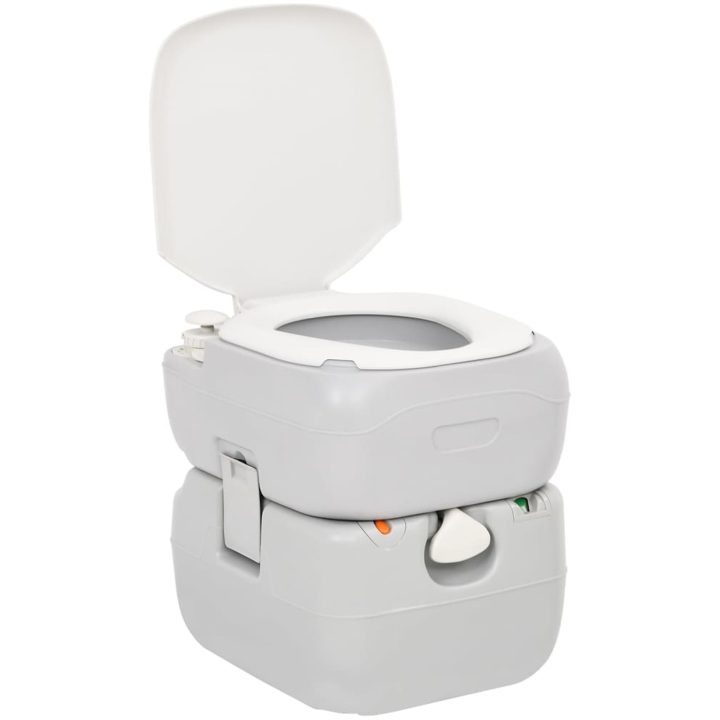 Bärbar campingtoalett grå och vit 22+12 L HDPE vidaXL – bild 3