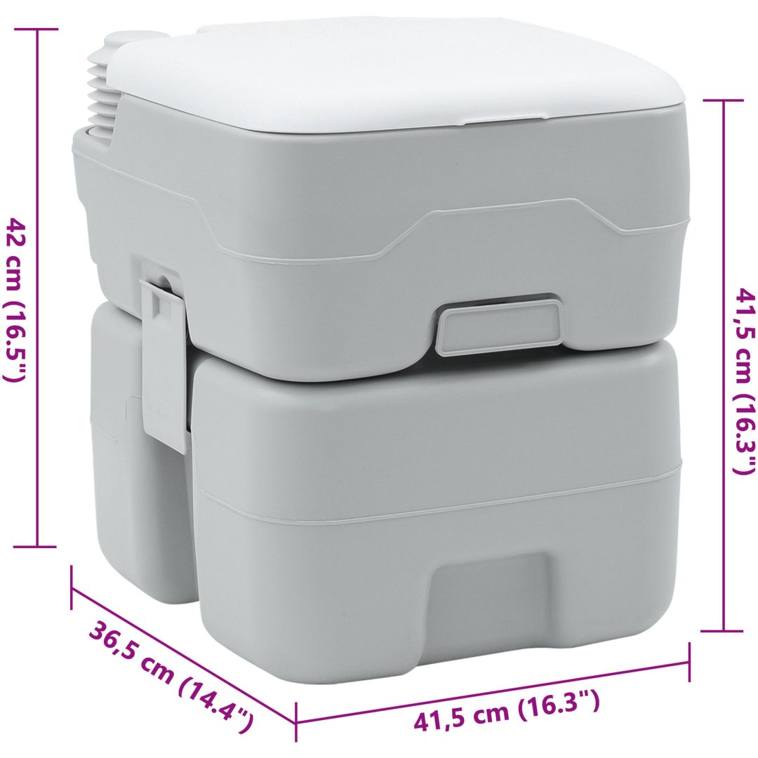 Bärbar Toalett Grå & Vit Plast 20 L vidaXL 41.5 x 36.5 x 42 cm – bild 12