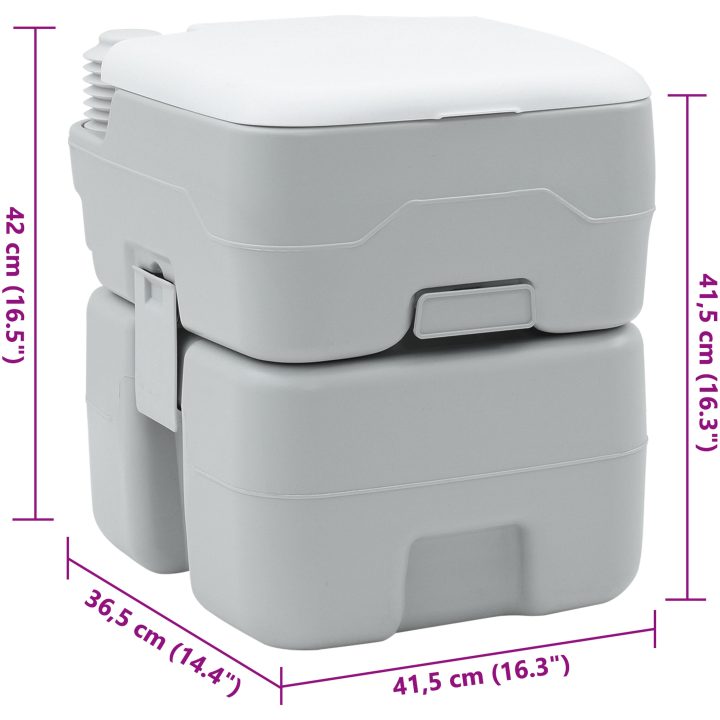 Bärbar Toalett Grå & Vit Plast 20 L vidaXL 41.5 x 36.5 x 42 cm – bild 12