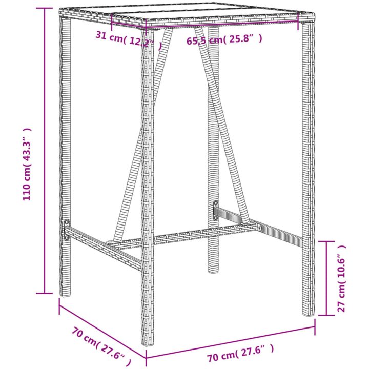 Barbord för trädgården brun konstrotting vidaXL 70 x 70 x 110 cm – bild 11