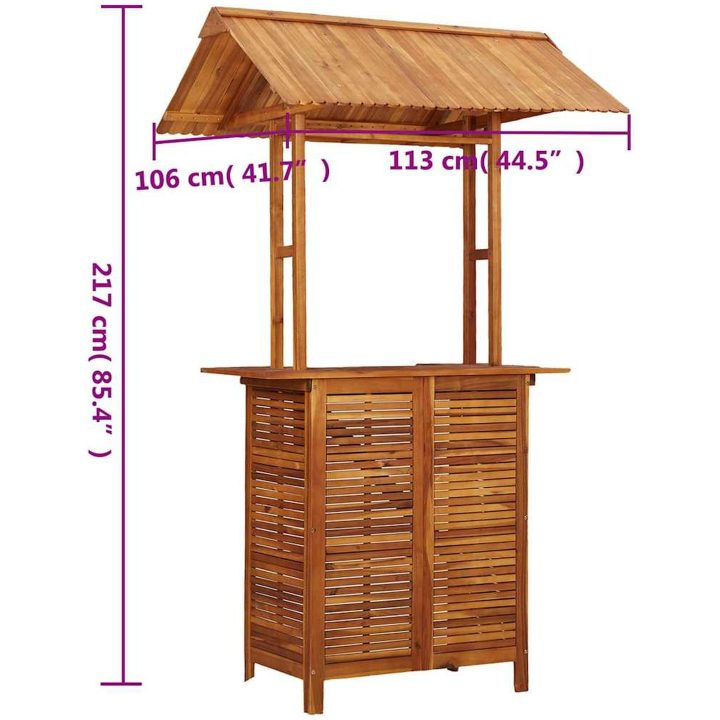Barbord för trädgården med tak 113x106x217 cm massivt akaciaträ vidaXL – bild 11