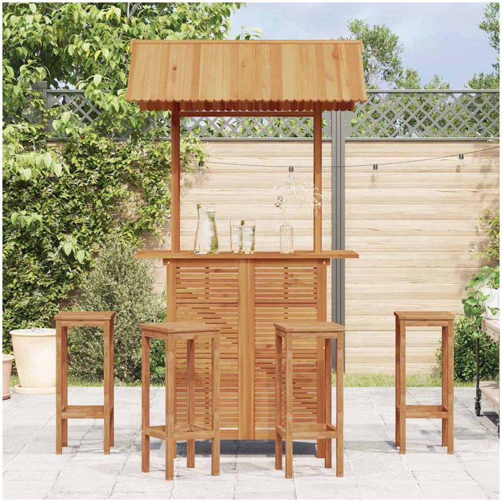 Barbord för trädgården med tak 113x106x217 cm massivt akaciaträ vidaXL – bild 3