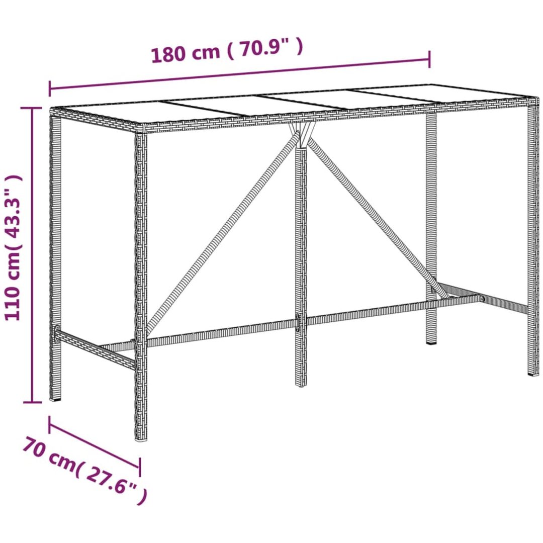 Barbord med glasskiva grå konstrotting vidaXL 180 x 70 x 110 cm – bild 6