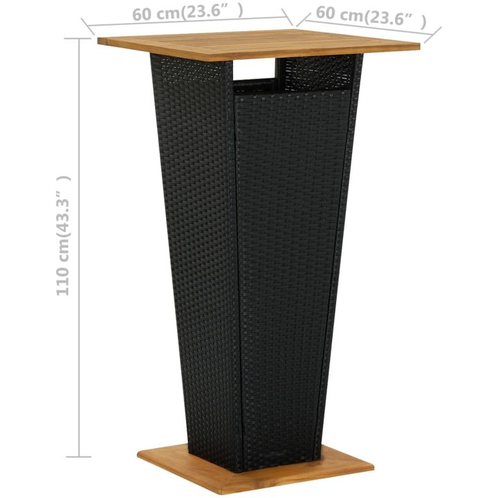 Barbord svart konstrotting och massivt akaciaträ vidaXL 60 x 60 x 110 cm – bild 6