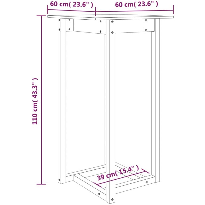 Barbord vit massiv furu vidaXL 60 x 60 x 110 cm – bild 7