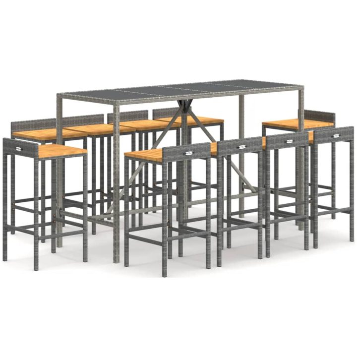 Bargrupp för trädgård 11 delar grå konstrotting & akacia vidaXL 180 cm table length – bild 2