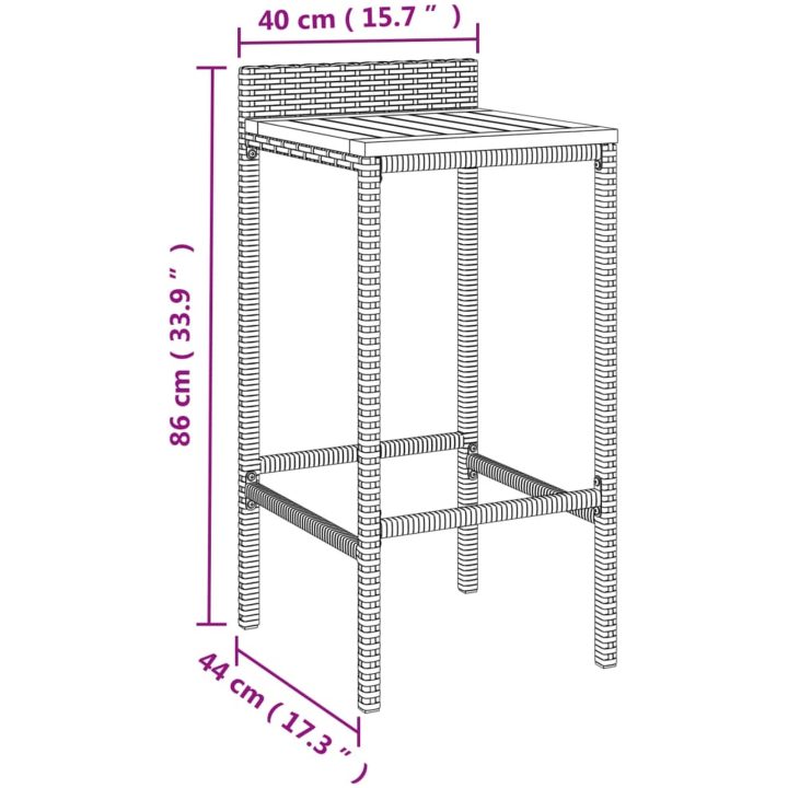 Bargrupp för trädgård 11 delar grå konstrotting & akacia vidaXL 180 cm table length – bild 7