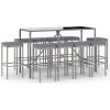 Bargrupp för trädgård 11 delar med dynor grå konstrottning vidaXL 180 cm table length – miniatyr 2
