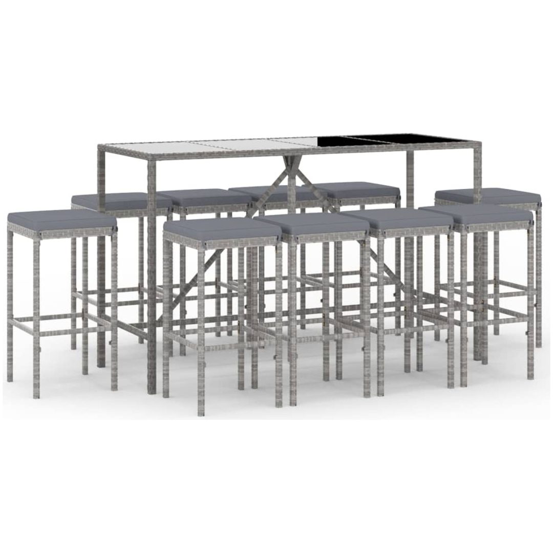 Bargrupp för trädgård 11 delar med dynor grå konstrottning vidaXL 180 cm table length – bild 2