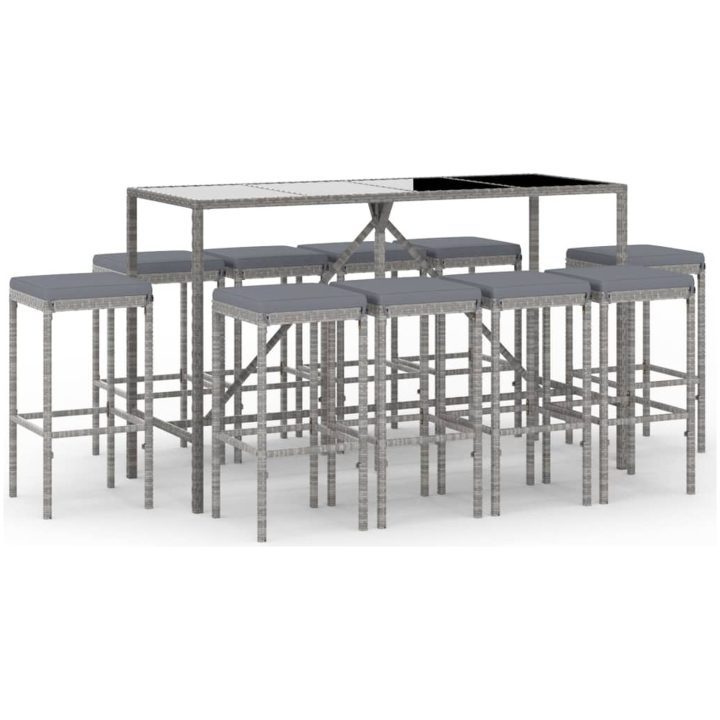 Bargrupp för trädgård 11 delar med dynor grå konstrottning vidaXL 180 cm table length – bild 2