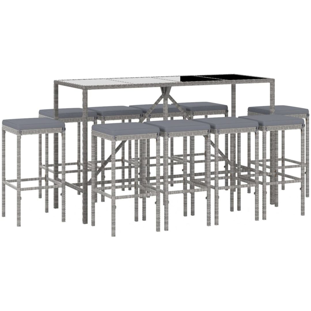 Bargrupp för trädgård 11 delar med dynor grå konstrottning vidaXL 180 cm table length – bild 3
