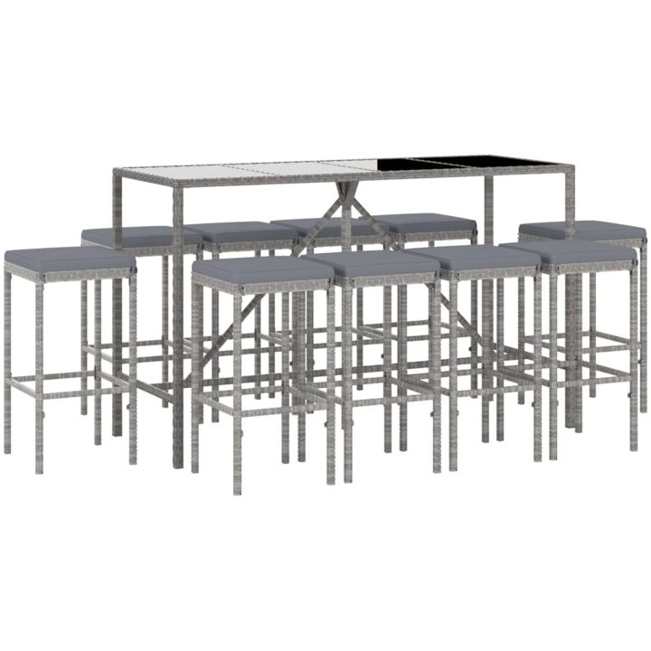 Bargrupp för trädgård 11 delar med dynor grå konstrottning vidaXL 180 cm table length – bild 3