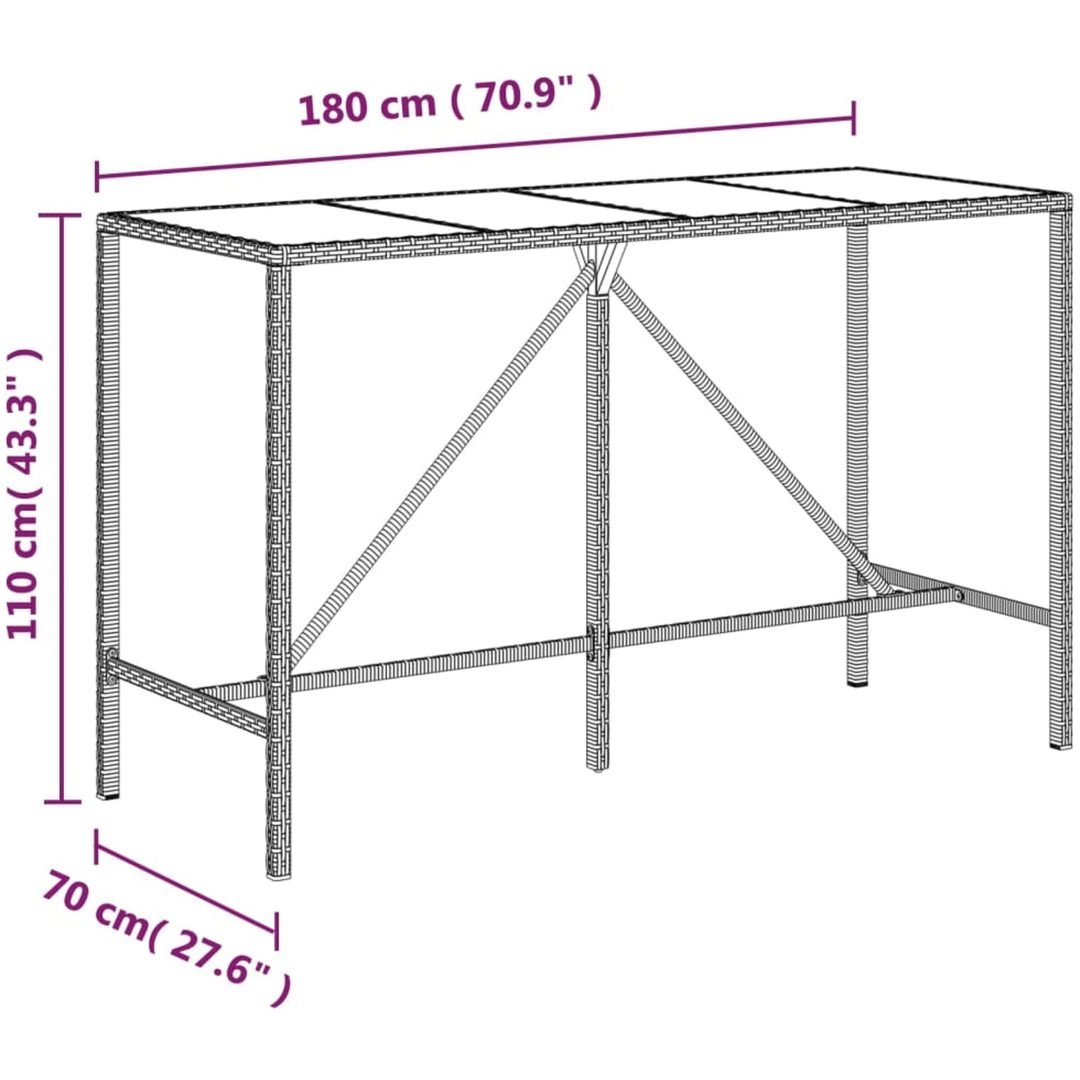 Bargrupp för trädgård 11 delar med dynor grå konstrottning vidaXL 180 cm table length – bild 7