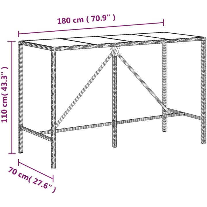 Bargrupp för trädgård 11 delar med dynor grå konstrottning vidaXL 180 cm table length – bild 7