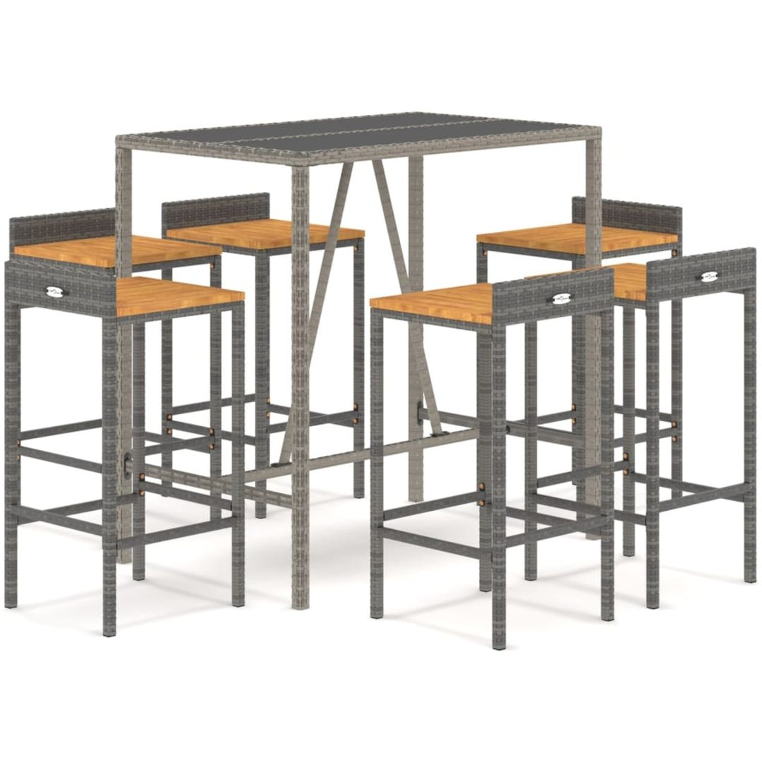 Bargrupp för trädgård 7 delar grå konstrotting & akacia vidaXL 110 cm table length – bild 2