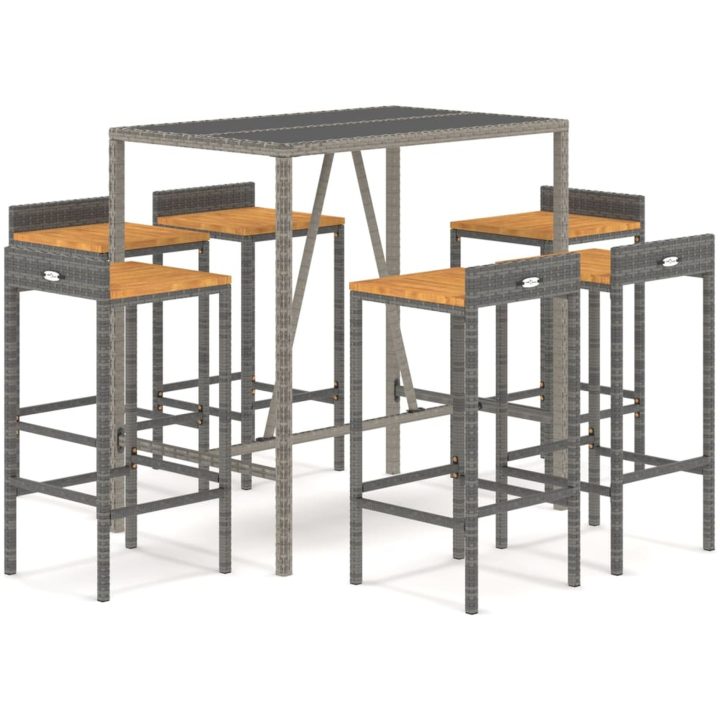 Bargrupp för trädgård 7 delar grå konstrotting & akacia vidaXL 110 cm table length – bild 2