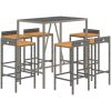 Bargrupp för trädgård 7 delar grå konstrotting & akacia vidaXL 110 cm table length – miniatyr 3