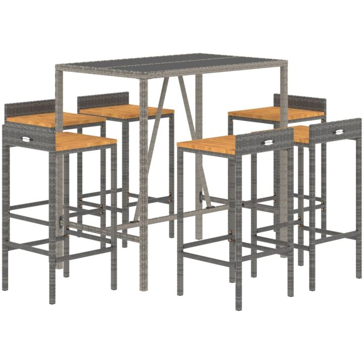 Bargrupp för trädgård 7 delar grå konstrotting & akacia vidaXL 110 cm table length – bild 3