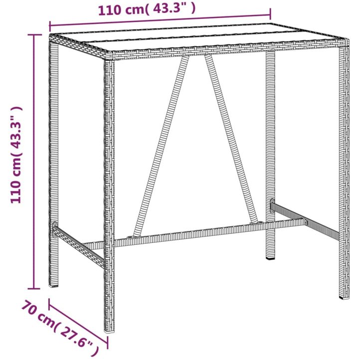 Bargrupp för trädgård 7 delar grå konstrotting & akacia vidaXL 110 cm table length – bild 8