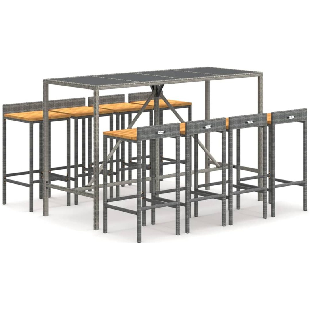 Bargrupp för trädgård 9 delar grå konstrotting & akacia vidaXL 180 cm table length – bild 2