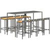 Bargrupp för trädgård 9 delar grå konstrotting & akacia vidaXL 180 cm table length – miniatyr 3