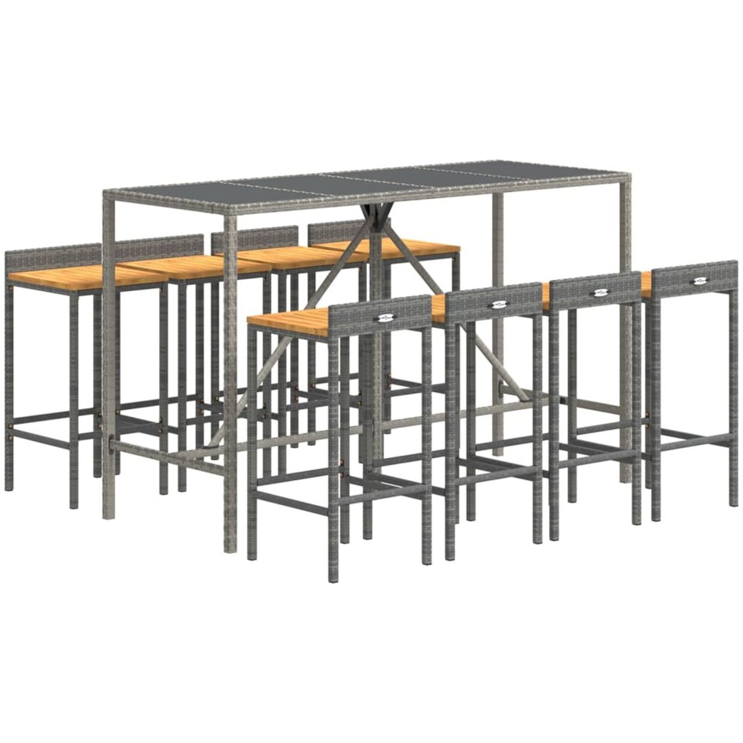 Bargrupp för trädgård 9 delar grå konstrotting & akacia vidaXL 180 cm table length – bild 3