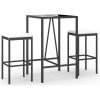Bargrupp för trädgården 3 delar med dynor konstrotting svart vidaXL 70 cm table length – miniatyr 2