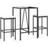 Bargrupp för trädgården 3 delar med dynor konstrotting svart vidaXL 70 cm table length – miniatyr 3