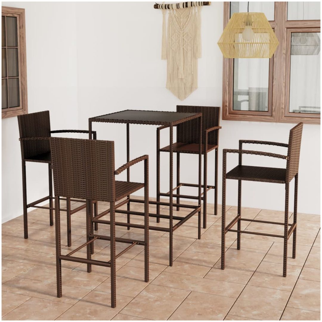 Bargrupp för trädgården 5 delar konstrotting brun vidaXL 70 cm table length
