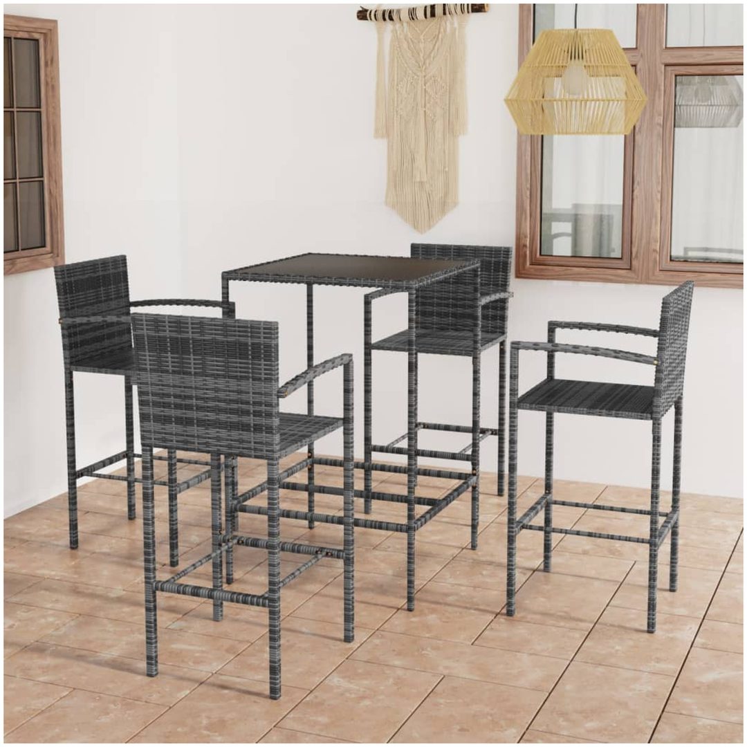 Bargrupp för trädgården 5 delar konstrotting grå vidaXL 70 cm table length