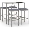Bargrupp för trädgården 5 delar med dynor grå konstrotting vidaXL 110 cm table length – miniatyr 2
