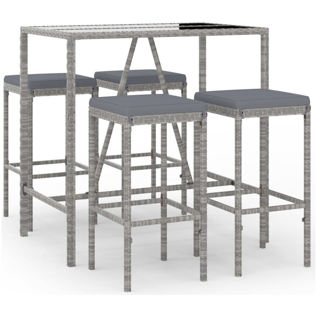 Bargrupp för trädgården 5 delar med dynor grå konstrotting vidaXL 110 cm table length – bild 2