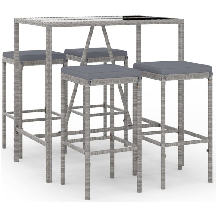 Bargrupp för trädgården 5 delar med dynor grå konstrotting vidaXL 110 cm table length – bild 2