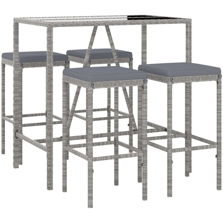 Bargrupp för trädgården 5 delar med dynor grå konstrotting vidaXL 110 cm table length – bild 3