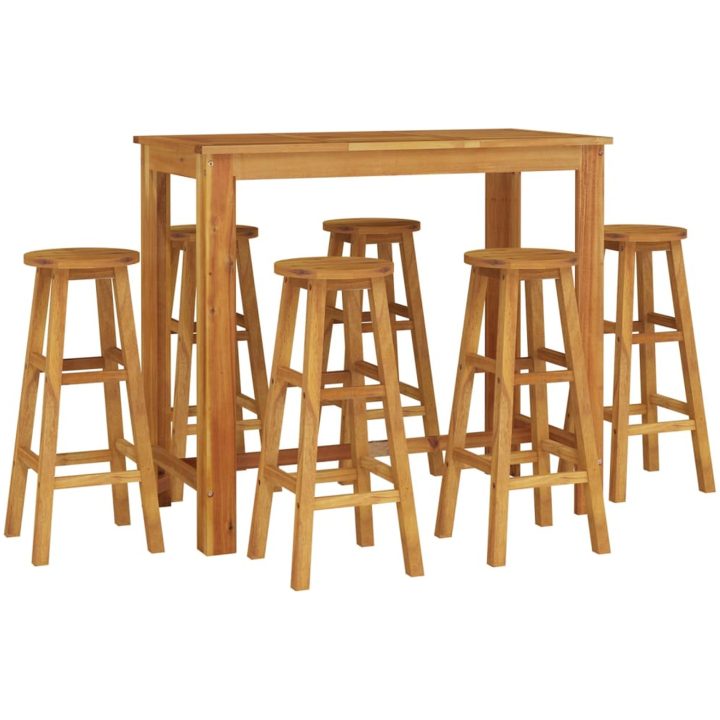 Bargrupp för trädgården 7 delar massivt akaciaträ vidaXL 120 cm table length – bild 3