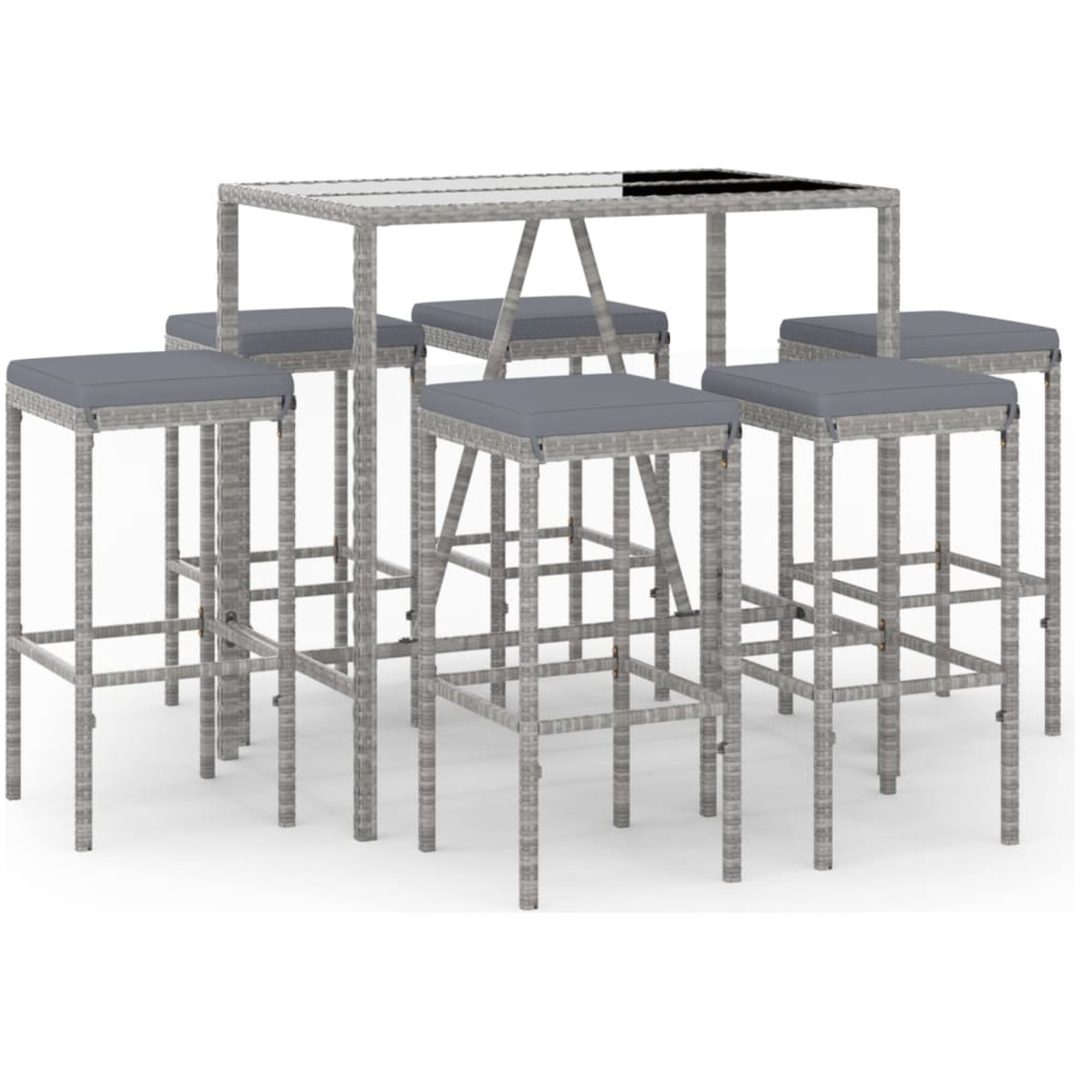 Bargrupp för trädgården 7 delar med dynor konstrotting grå vidaXL 110 cm table length – bild 2