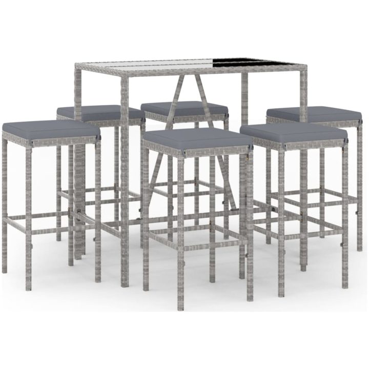 Bargrupp för trädgården 7 delar med dynor konstrotting grå vidaXL 110 cm table length – bild 2