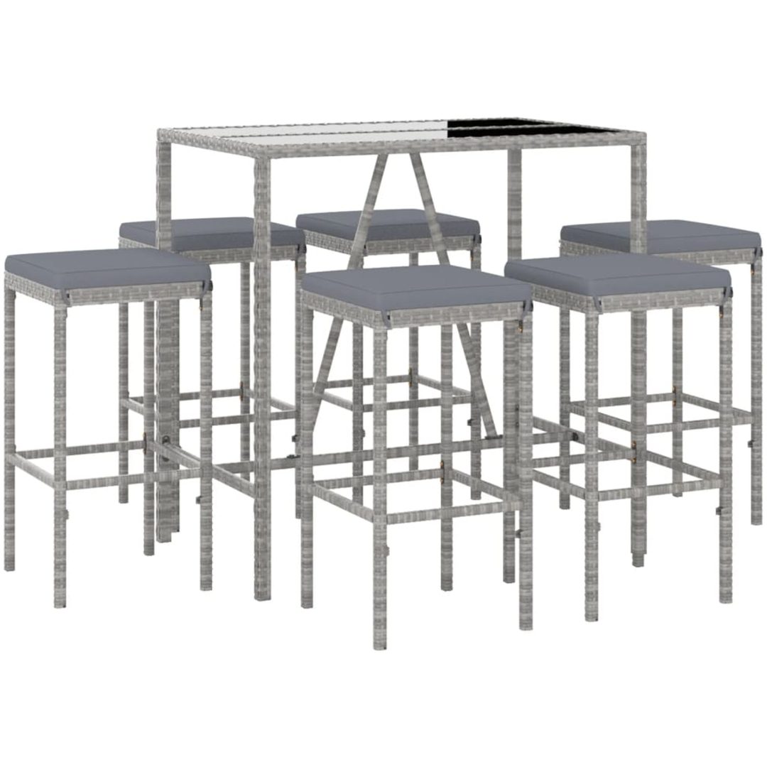 Bargrupp för trädgården 7 delar med dynor konstrotting grå vidaXL 110 cm table length – bild 3