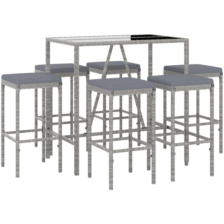 Bargrupp för trädgården 7 delar med dynor konstrotting grå vidaXL 110 cm table length – bild 3