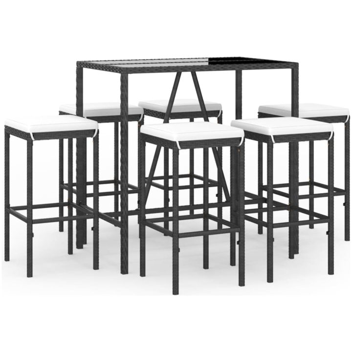 Bargrupp för trädgården 7 delar med dynor konstrotting svart vidaXL 110 cm table length – bild 2